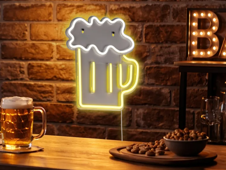 Ausgefallene Neon LED Wandleuchte BEER mit USB Kabel & Schalter, Höhe 36cm