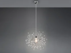 Ausgefallene Pendelleuchte GLORIA Silber Chrom mit Acryl Kristall, Ø 52cm