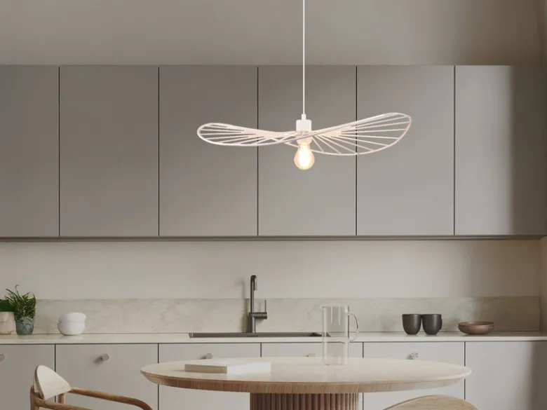 Ausgefallene Pendelleuchte CHAPEAU, Lampenschirm Weißer Draht, Ø 60cm