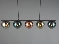 Ausgefallene Pendelleuchte SHELDON mit bunt verspiegelten Glaskugeln, B: 83cm