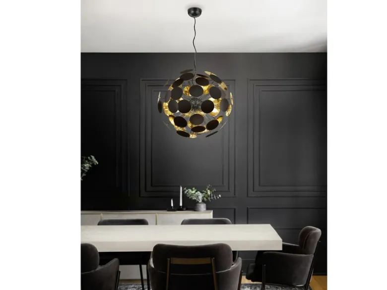 Ausgefallene Pendelleuchte DISCALGO Lampenschirm Schwarz-Gold, Ø 54cm