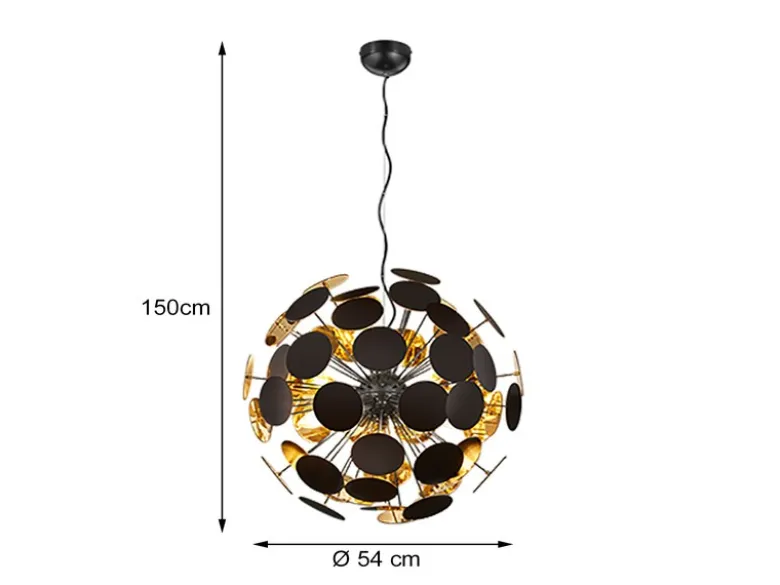 Ausgefallene Pendelleuchte DISCALGO Lampenschirm Schwarz-Gold, Ø 54cm