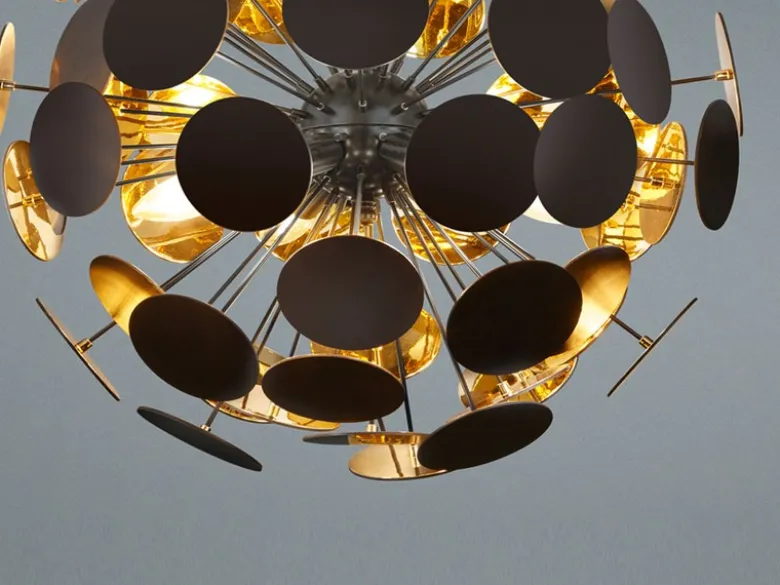 Ausgefallene Pendelleuchte DISCALGO Lampenschirm Schwarz-Gold, Ø 54cm