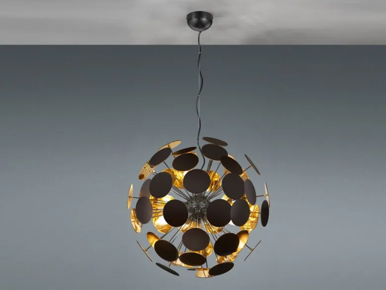 Ausgefallene Pendelleuchte DISCALGO Lampenschirm Schwarz-Gold, Ø 54cm