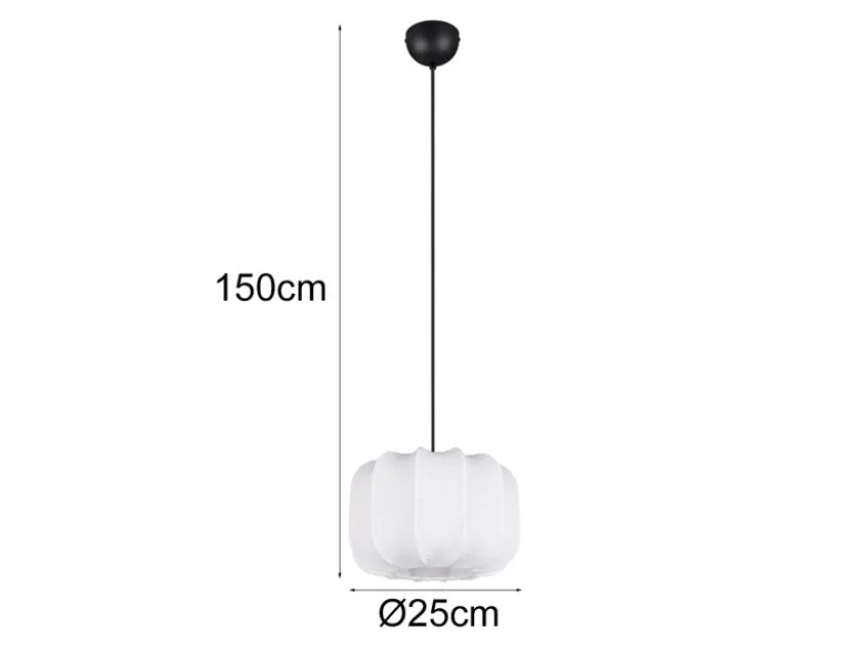 Ausgefallene Pendelleuchte MADELINE mit Stoff Lampenschirm in Weiß, Ø 25cm