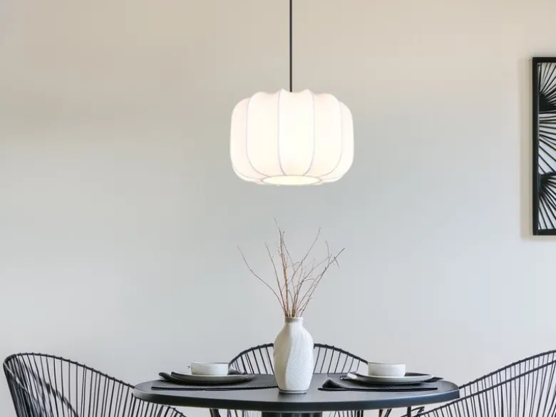 Ausgefallene Pendelleuchte MADELINE mit Stoff Lampenschirm in Weiß, Ø 25cm