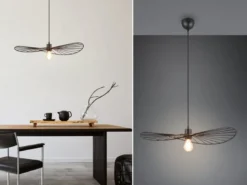 Ausgefallene Pendelleuchte CHAPEAU, Lampenschirm Schwarzer Draht, Ø 60cm