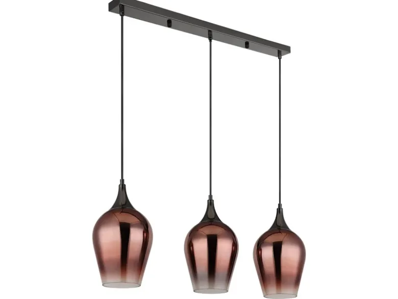 Ausgefallene Pendelleuchte LAVUS mit drei Kupferfarbigen Schirmen, B: 83cm