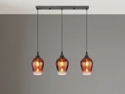 Ausgefallene Pendelleuchte LAVUS mit drei Kupferfarbigen Schirmen, B: 83cm