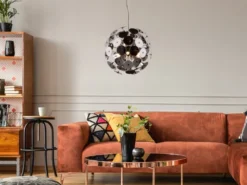 Ausgefallene Pendelleuchte DISCALGO mit Glas Lampenschirm Chrom bedampft, Ø 54cm