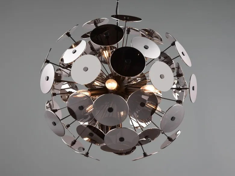 Ausgefallene Pendelleuchte DISCALGO mit Glas Lampenschirm Chrom bedampft, Ø 54cm