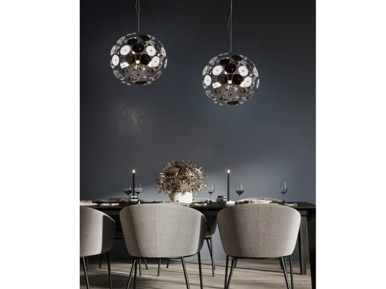 Ausgefallene Pendelleuchte DISCALGO mit Glas Lampenschirm Chrom bedampft, Ø 54cm
