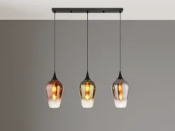 Ausgefallene Pendelleuchte LAVUS mit drei bunten Glasschirmen, Breite 83cm