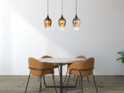 Ausgefallene Pendelleuchte LAVUS mit drei bunten Glasschirmen, Breite 83cm
