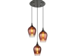Ausgefallene Pendelleuchte LAVUS mit drei Kupferfarbigen Glasschirmen, Ø 45cm