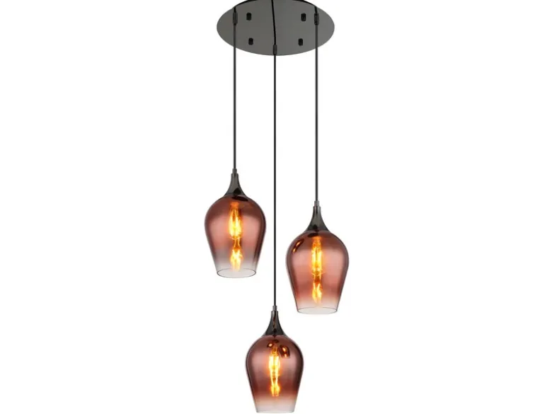 Ausgefallene Pendelleuchte LAVUS mit drei Kupferfarbigen Glasschirmen, Ø 45cm