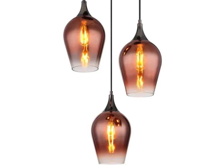 Ausgefallene Pendelleuchte LAVUS mit drei Kupferfarbigen Glasschirmen, Ø 45cm