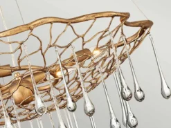 Ausgefallene Pendelleuchte LAGUNA Gold matt mit Glas Behang Ø 66cm