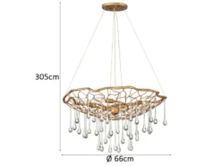 Ausgefallene Pendelleuchte LAGUNA Gold matt mit Glas Behang Ø 66cm