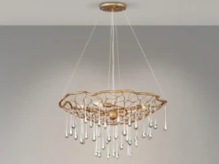 Ausgefallene Pendelleuchte LAGUNA Gold matt mit Glas Behang Ø 66cm