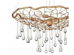 Ausgefallene Pendelleuchte LAGUNA Gold matt mit Glas Behang Ø 66cm