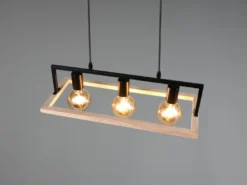 Ausgefallene Pendelleuchte BANO mit Rahmen aus Naturholz, Breite 57,5cm