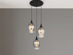 Ausgefallene Pendelleuchte LAVUS mit drei Rauchglas Lampenschirmen, Ø 45cm
