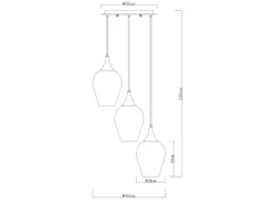 Ausgefallene Pendelleuchte LAVUS mit drei Rauchglas Lampenschirmen, Ø 45cm