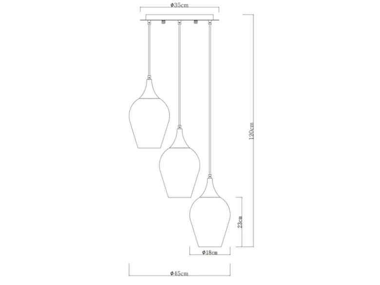 Ausgefallene Pendelleuchte LAVUS mit drei Rauchglas Lampenschirmen, Ø 45cm
