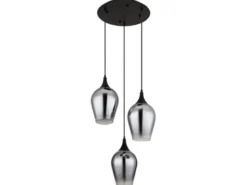 Ausgefallene Pendelleuchte LAVUS mit drei Rauchglas Lampenschirmen, Ø 45cm