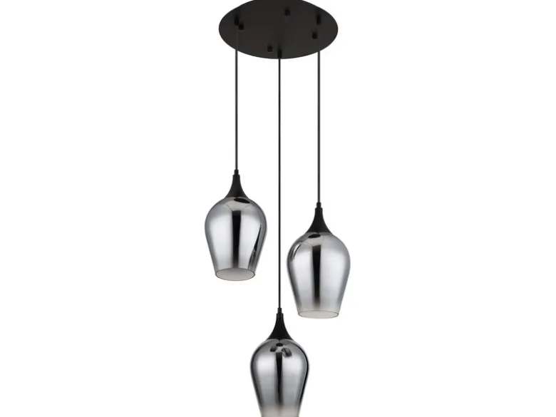 Ausgefallene Pendelleuchte LAVUS mit drei Rauchglas Lampenschirmen, Ø 45cm