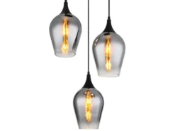 Ausgefallene Pendelleuchte LAVUS mit drei Rauchglas Lampenschirmen, Ø 45cm