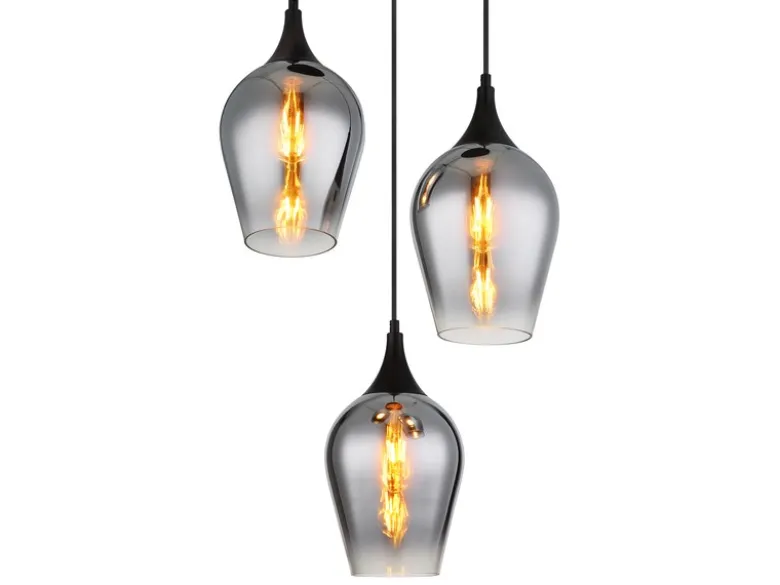 Ausgefallene Pendelleuchte LAVUS mit drei Rauchglas Lampenschirmen, Ø 45cm