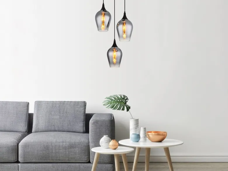 Ausgefallene Pendelleuchte LAVUS mit drei Rauchglas Lampenschirmen, Ø 45cm