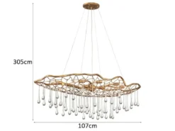 Ausgefallene Pendelleuchte LAGUNA Gold matt mit Glas Behang, Breite 107cm