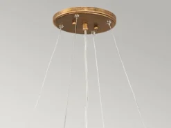 Ausgefallene Pendelleuchte LAGUNA Gold matt mit Glas Behang, Breite 107cm