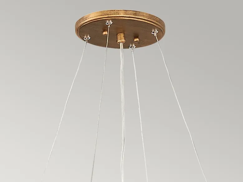 Ausgefallene Pendelleuchte LAGUNA Gold matt mit Glas Behang, Breite 107cm