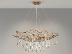 Ausgefallene Pendelleuchte LAGUNA Gold matt mit Glas Behang Ø 91cm