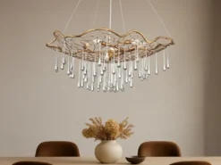 Ausgefallene Pendelleuchte LAGUNA Gold matt mit Glas Behang Ø 91cm