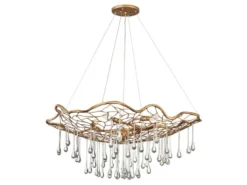 Ausgefallene Pendelleuchte LAGUNA Gold matt mit Glas Behang Ø 91cm