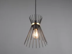 Ausgefallene Pendelleuchte ROD Draht Lampenschirm Schwarz-Gold, Ø 20cm