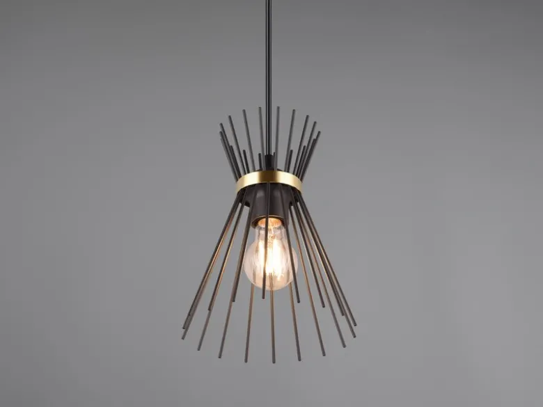 Ausgefallene Pendelleuchte ROD Draht Lampenschirm Schwarz-Gold, Ø 20cm