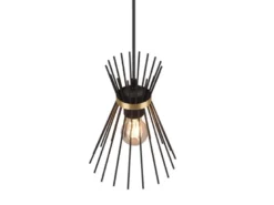 Ausgefallene Pendelleuchte ROD Draht Lampenschirm Schwarz-Gold, Ø 20cm