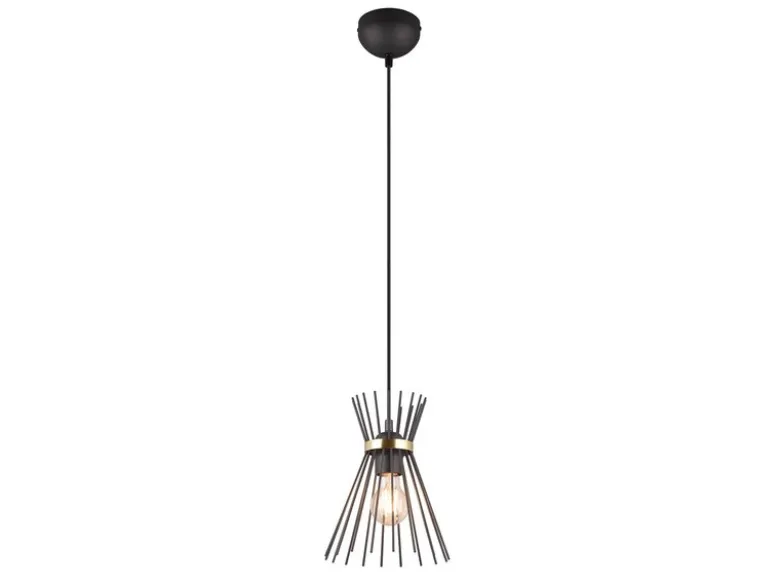 Ausgefallene Pendelleuchte ROD Draht Lampenschirm Schwarz-Gold, Ø 20cm