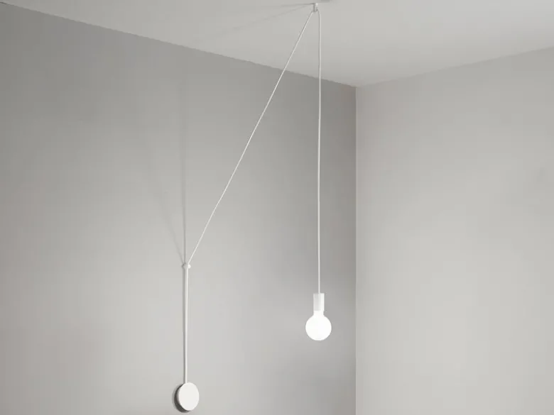 Ausgefallene Pendelleuchte 1-flammig in Weiß - Wandmontage, Kabel 5m