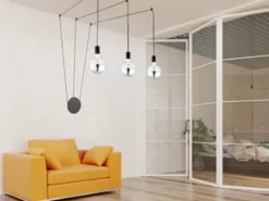 Ausgefallene Pendelleuchte 3-flammig in Schwarz - Wandmontage, Kabel jeweils 5m