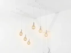 Ausgefallene Pendelleuchte 6-flammig in Weiß - Wandmontage, Kabel jeweils 5m