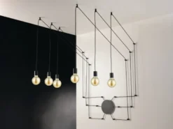 Ausgefallene Pendelleuchte 6-flammig in Schwarz - Wandmontage, Kabel jeweils 5m