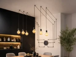 Ausgefallene Pendelleuchte 6-flammig in Schwarz - Wandmontage, Kabel jeweils 5m