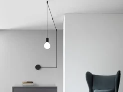 Ausgefallene Pendelleuchte 1-flammig in Schwarz - Wandmontage, Kabel 5m